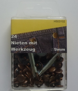 Nieten mit Werkzeug 9.0mm (24 Stuck), Kupfer